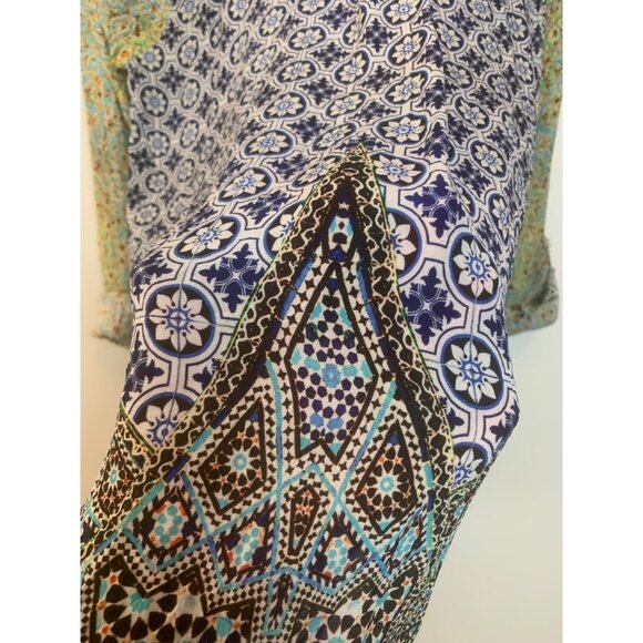 JAYSHREE DALAL Women's Tunic Colorful Mixed Pattern Roll Tab Sleeve Gems Sz L/XL - Picture 8 of 11